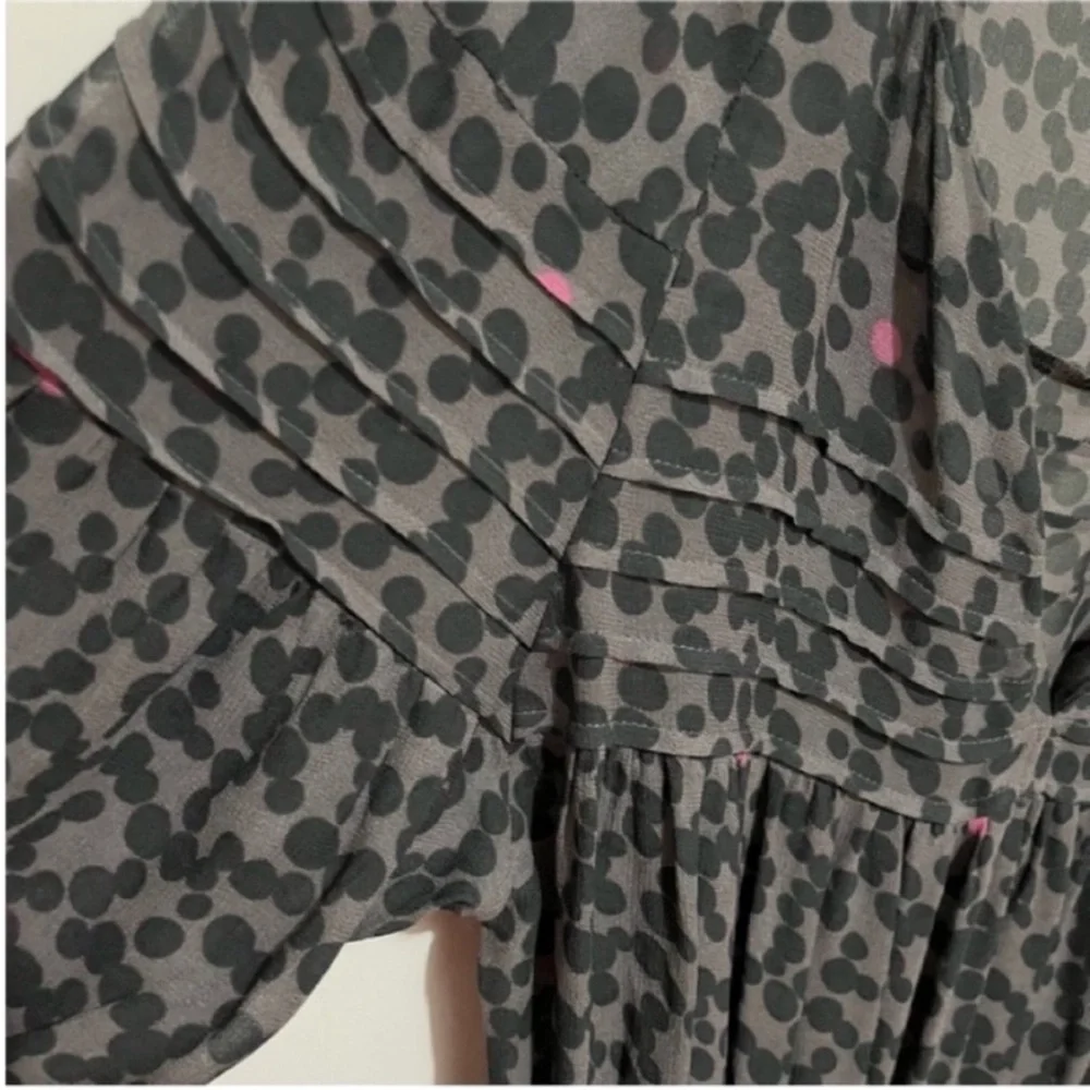 Boden abstract print dress gray black dots viscose pleated flowy puff sleeves - Picture 3 of 10